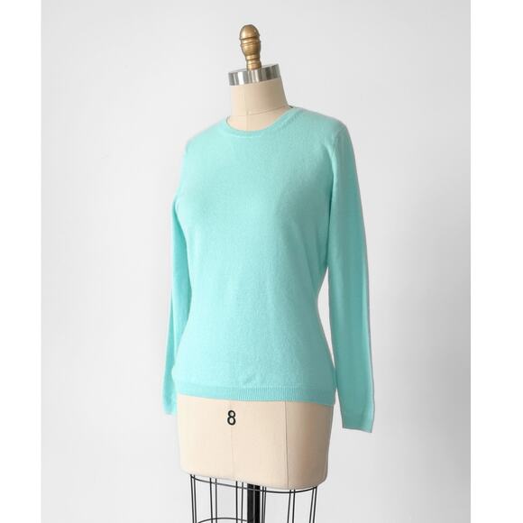 Pure Collection Aqua Blue 100% Cashmere Knit Crewneck Top size 6 - Picture 1 of 7